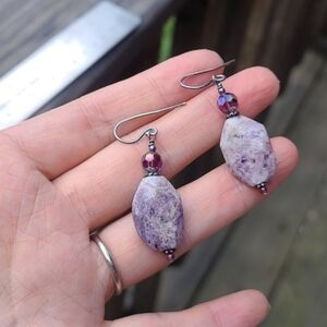 Vintage southwestern style natural white purple gemstones earrings